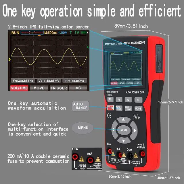 Alt view image 4 of 7 - ZT-702S 2 in 1 Handheld Digital Automotive Oscilloscope Multimeter, Diode Tester,multimeter auto rangin48MSa/s High Sampling RateAmp Ohm Volt Meter TesterVoltage/Current Test
