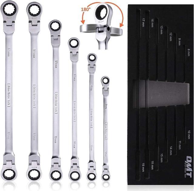 Main image of Motor Tech 6-Piece Metric 8mm - 19mm Extra Long Gear Ratcheting Wrench Set XL Extended Handle with Flex Head, 8mm 9mm 10mm 11mm 12mm 13mm 14mm 15mm 16mm 17mm 18mm 19mm - 6pcs & 12 Sizes