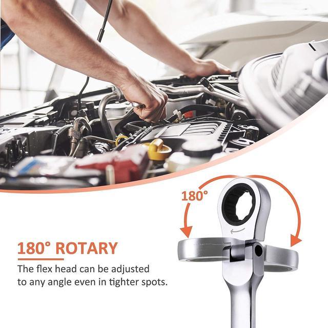 Alt view image 2 of 7 - Motor Tech 6-Piece Metric 8mm - 19mm Extra Long Gear Ratcheting Wrench Set XL Extended Handle with Flex Head, 8mm 9mm 10mm 11mm 12mm 13mm 14mm 15mm 16mm 17mm 18mm 19mm - 6pcs & 12 Sizes