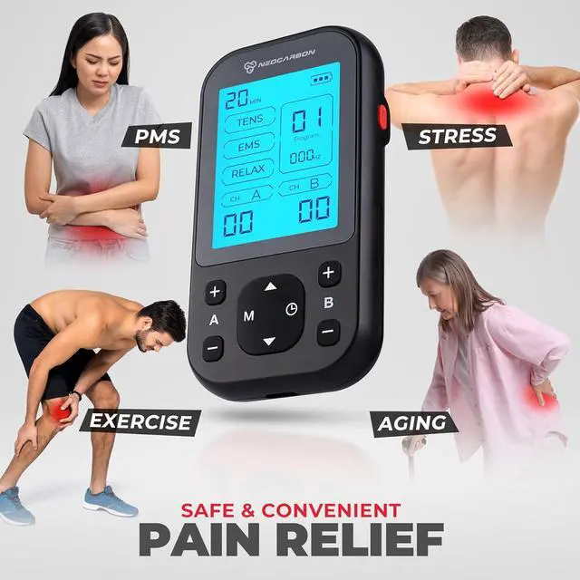 Alt view image 2 of 7 - TENS Unit Muscle Stimulator Pro for Back Pain Relief, Shoulder Recovery and Physical Therapy, Electronic EMS Massager Machine with PMS Pulse for Effective Shock Therapy, Black