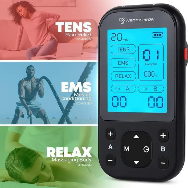 Alt view image 3 of 7 - TENS Unit Muscle Stimulator Pro for Back Pain Relief, Shoulder Recovery and Physical Therapy, Electronic EMS Massager Machine with PMS Pulse for Effective Shock Therapy, Black