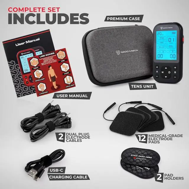 Alt view image 7 of 7 - TENS Unit Muscle Stimulator Pro for Back Pain Relief, Shoulder Recovery and Physical Therapy, Electronic EMS Massager Machine with PMS Pulse for Effective Shock Therapy, Black