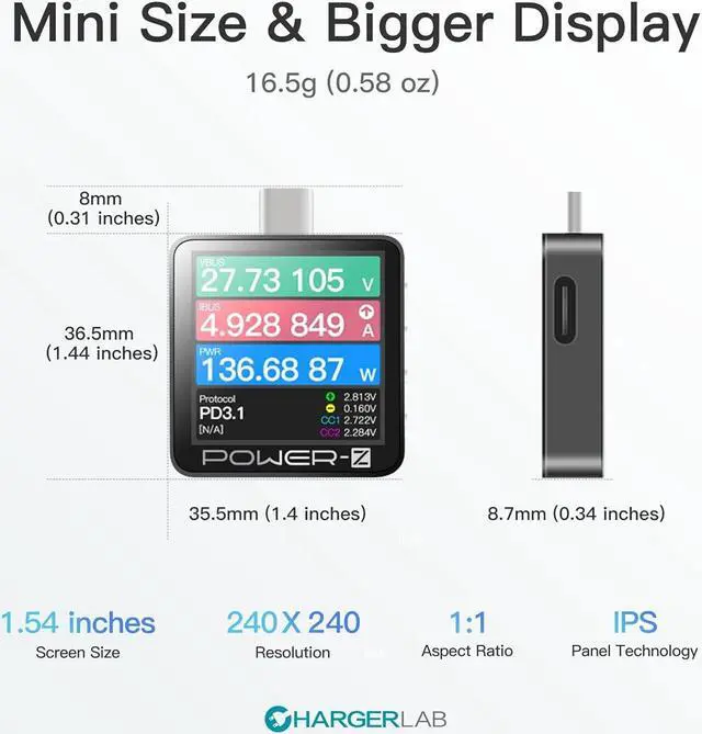 Alt view image 3 of 7 - KM003C Portable USB-C Fast Charging Tester PD3.1 QC5.0 Digital Voltmeter & Ammeter Power Bank Tester