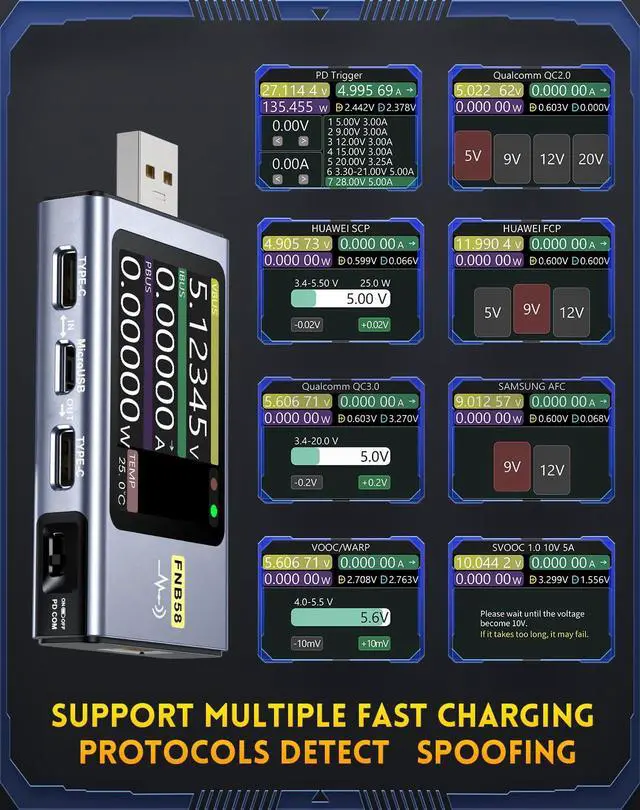Alt view image 2 of 6 - USB Tester with Bluetooth, USB Power Multimeter 4-28V 7A LCD USB A&C Voltage Current Power Tester Fast Charge Detection Capacity Measurement, PD2.0/PD3.0,QC2.0/QC3.0