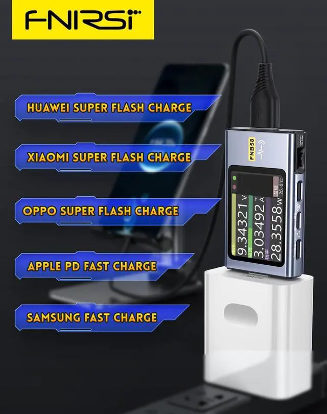 Alt view image 6 of 6 - USB Tester with Bluetooth, USB Power Multimeter 4-28V 7A LCD USB A&C Voltage Current Power Tester Fast Charge Detection Capacity Measurement, PD2.0/PD3.0,QC2.0/QC3.0