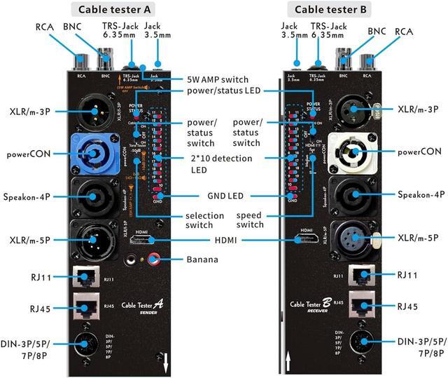 Alt view image 3 of 7 - 15-Plug Audio Cable Tester Line Finder Black 15-in-1 Cables Checker 10-Way Switch Wire Tracker with LED Indicators, Rectangular