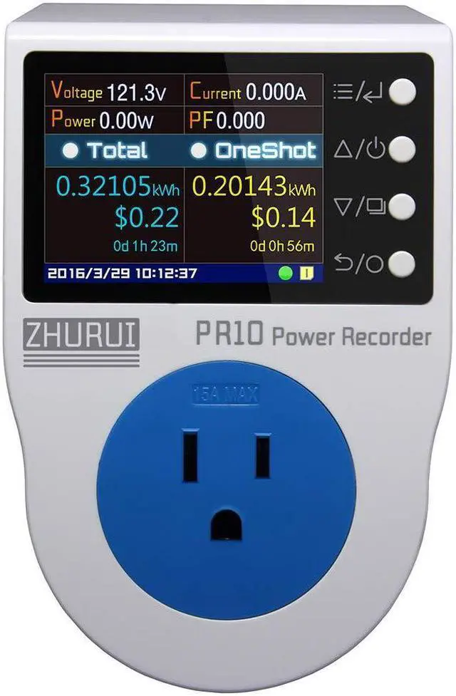Main image of PR10-E US15A Power Meter Plug/Home Power mete Socket/watt Meter/2.4 inch TFT Color LCD/0.5FS(New)