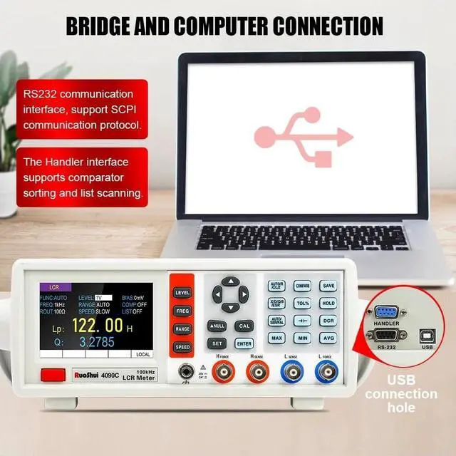 Alt view image 3 of 7 - 4090 Digital LCR Meter 10-100KHz Desktop Capacitance Resistance Impedance Inductance Measure Instrument Electric Bridge Component (4090C)