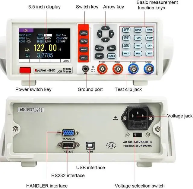 Alt view image 4 of 7 - 4090 Digital LCR Meter 10-100KHz Desktop Capacitance Resistance Impedance Inductance Measure Instrument Electric Bridge Component (4090C)