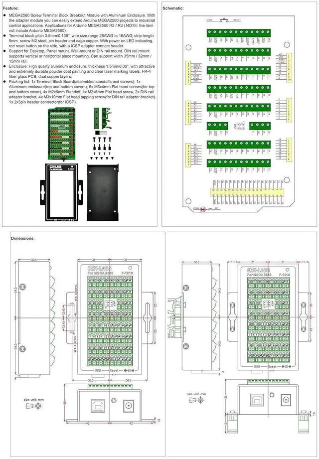Alt view image 5 of 7 - MEGA2560 Screw Terminal Block Breakout Module with Aluminum Enclosure, for  MEGA 2560 R3