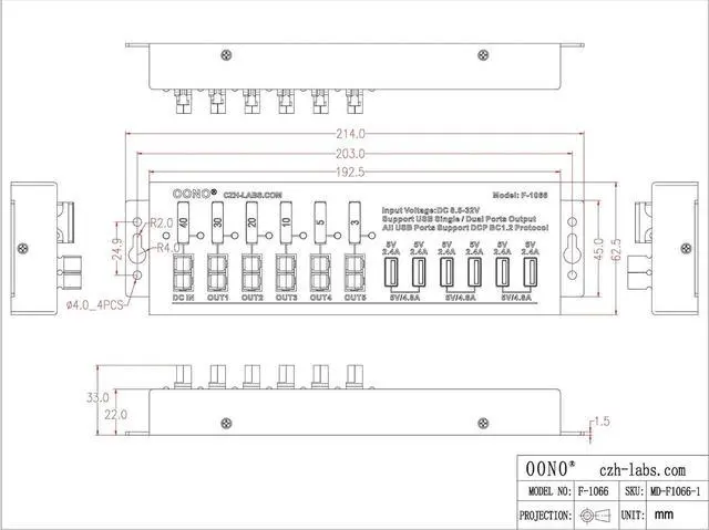 Alt view image 7 of 7 - 40Amp DC Power Splitter Distribution Module, 5 Power Pole Ports and 6 USB Ports Output