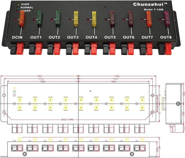 Alt view image 6 of 7 - F-1008 Horizontal 9 Port 40A Connector Power Splitter Distributor Source Strip, 1 Input and 8 Output.