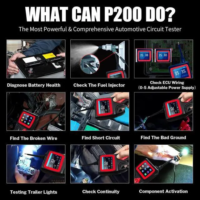 Alt view image 3 of 7 - P200 Power Circuit Probe Kit - Automotive Circuit Tester with 2024 Online Update, 9~30V Voltage Range, Multimeter, Relay Test, Fuel Injector Tester, Activating Component, Oscilloscope Mode