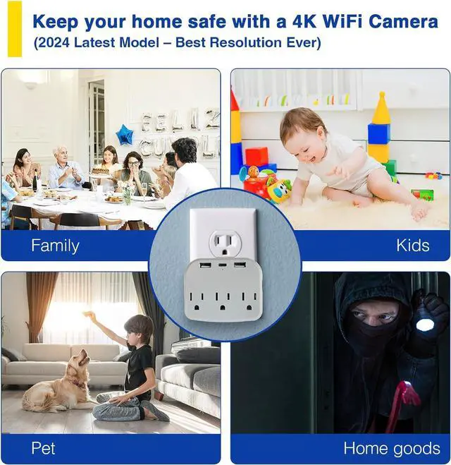 Alt view image 2 of 6 - 4K Ultra HD WiFi Hidden Camera for Home Security Indoor, Wireless Small Cameras Cams Nanny Cam, Phone App, Motion Detection Alarm, SD Card, NO Audio, MW11
