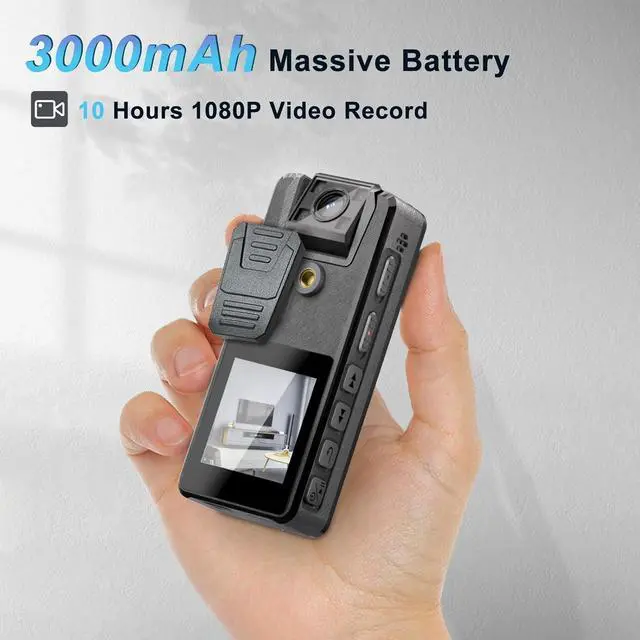 Alt view image 3 of 7 - 64GB Body Camera 1296P, 3000mAh Camcorder with IR Night Vision, 180° Rotatable Lens and 2 Sturdy Clips, Body Cam with Video Recording for Police Cycle Delivery Home