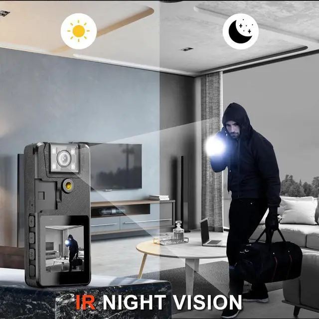 Alt view image 5 of 7 - 64GB Body Camera 1296P, 3000mAh Camcorder with IR Night Vision, 180° Rotatable Lens and 2 Sturdy Clips, Body Cam with Video Recording for Police Cycle Delivery Home