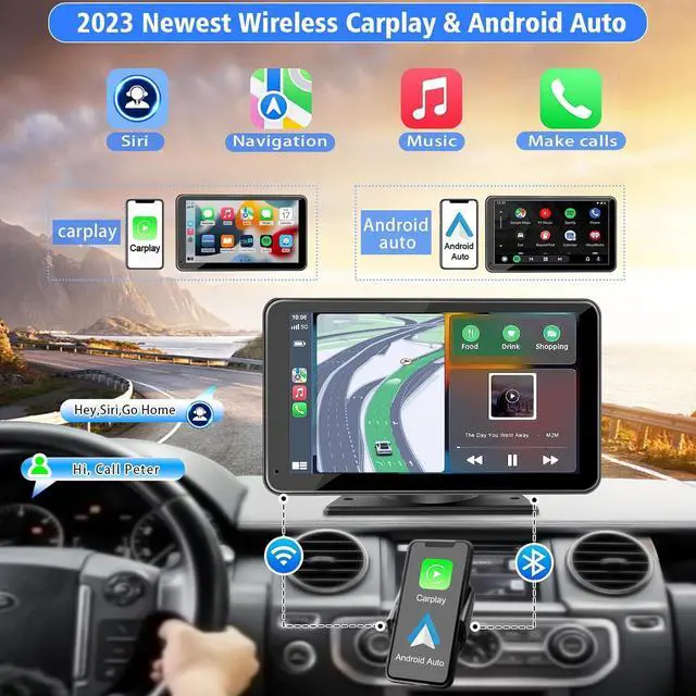 Alt view image 2 of 7 - Portable Newest Wireless  CarPlay and Android Auto Screen for Car, 7" HD Touch Screen Car Stereo with Mirror Link, Bluetooth 5.2, Backup Camera, AUX,FM Transmitter for All Vehicle