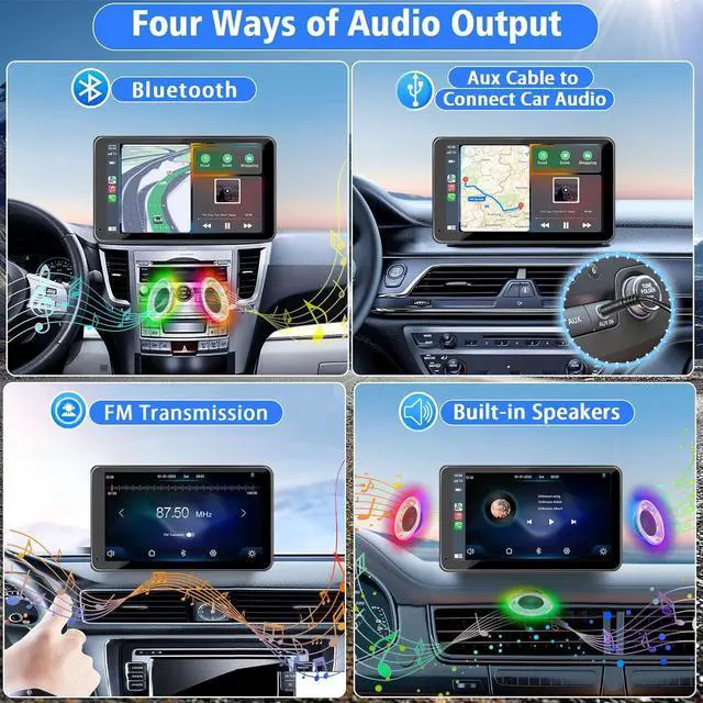 Alt view image 4 of 7 - Portable Newest Wireless  CarPlay and Android Auto Screen for Car, 7" HD Touch Screen Car Stereo with Mirror Link, Bluetooth 5.2, Backup Camera, AUX,FM Transmitter for All Vehicle