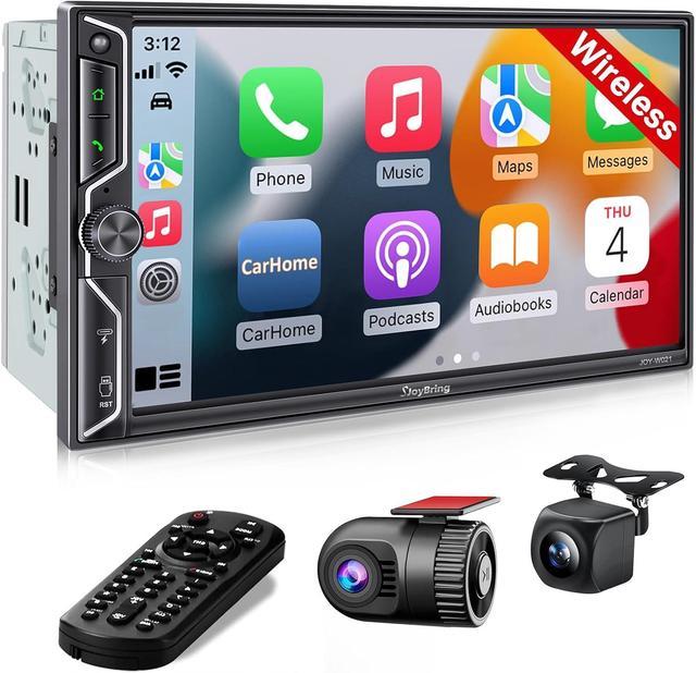 Double Din Car Radio with Wireless CarPlay and Android Auto Bluetooth 4.2 Channel Audio Output MirrorLink 7 HD QLED Touchscreen Dash Cam