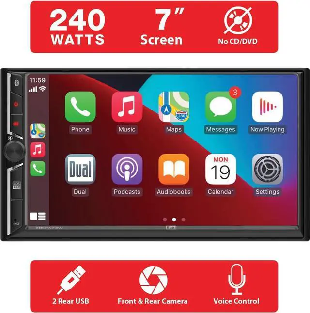 Alt view image 3 of 7 - Dual Electronics DCA73W 7-inch Certified  CarPlay Android Auto Wired or Wireless | Double DIN Touchscreen Car Stereo Radio | Bluetooth | Backup Camera Input | USB Playback & Charge