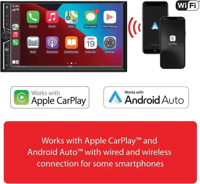 Alt view image 4 of 7 - Dual Electronics DCA73W 7-inch Certified  CarPlay Android Auto Wired or Wireless | Double DIN Touchscreen Car Stereo Radio | Bluetooth | Backup Camera Input | USB Playback & Charge