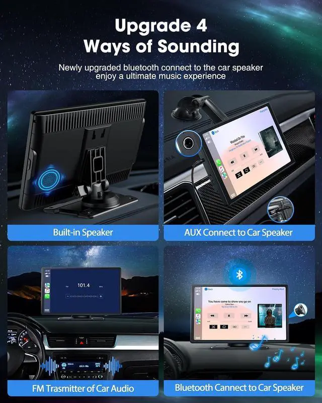 Alt view image 5 of 7 - 9 Inch Wireless Car Stereo with  Carplay & Android Auto,Portable Touch Screen GPS Navigation for Car,Car Audio Receivers with Bluetooth,Airplay,AUX,Screen for All Vehicles