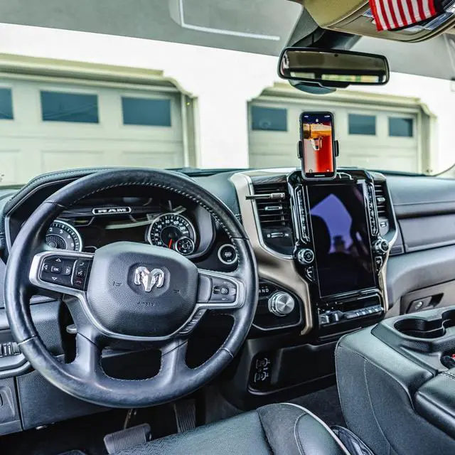 Alt view image 4 of 7 - Dash Cell Phone Holder for RAM Truck (2019+ 1500, 2500, 3500 and TRX) with 20mm Single Ball Mount - Compatible with iPhone and Android Smartphones