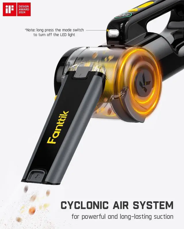 Alt view image 5 of 7 - Fanttik Fold V10 APEX Pivot Cordless Car Vacuum, 17000Pa Handheld Vacuum Suction Power, Smart LED Display, Portable for Car Home Pet (Deluxe with Flexible Hose&Pet Brush)