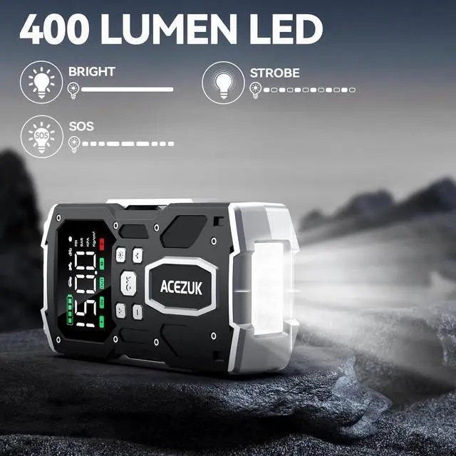 Alt view image 5 of 7 - Portable Car Jump Starter with Air Compressor, ACEZUK 150PSI 5000A Jump Starter (All Gas/10.0L Diesel), 12V Car Battery Jump Box Car Battery Jumper Starter with 3.4" LCD Display, 2 Lights