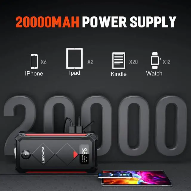 Alt view image 3 of 7 - P100 Car Jump Starter, 5000A Peak Lithium Jump Starter Battery Pack for Up to 10.0L Gas or 8.0L Diesel Engine, Safe 12V Portable Battery Starter Power Pack with LED Screen & LED Light