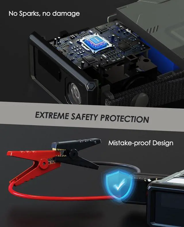 Alt view image 5 of 5 - Jump Starter with Air Compressor, Portable 6000A Peak Car Jumper Starter with 150PSI Digital Tire Inflator (All Gas/10L Diesel), Power Pack Booster Jump Box
