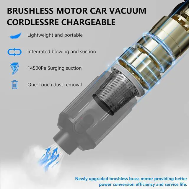 Alt view image 3 of 7 - Vac V2 Portable Air Blower/Car Vacuum 90°Foldable 3in1 Handheld Vacuums Cleaner Brushless Motor High Power 16000PA Compressed Air Dusters Cordless Vacuum Cleaners for Car Home