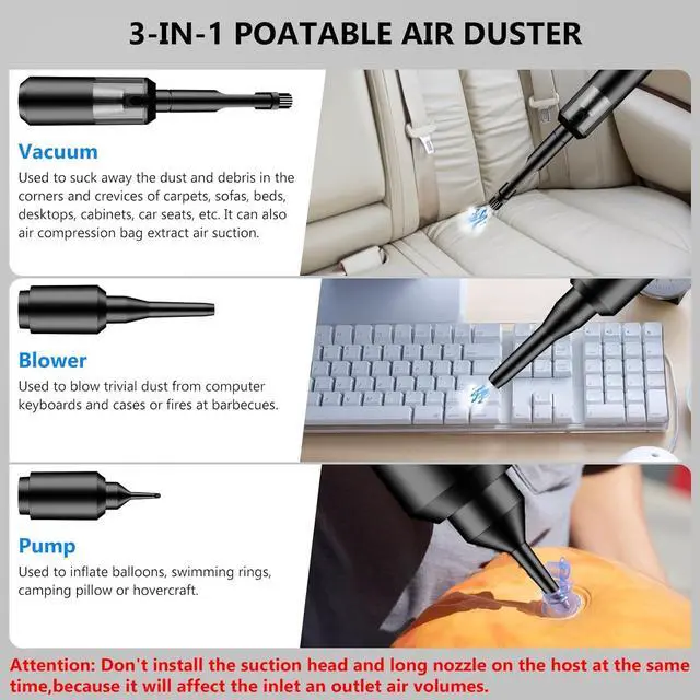Alt view image 4 of 7 - Vac V2 Portable Air Blower/Car Vacuum 90°Foldable 3in1 Handheld Vacuums Cleaner Brushless Motor High Power 16000PA Compressed Air Dusters Cordless Vacuum Cleaners for Car Home