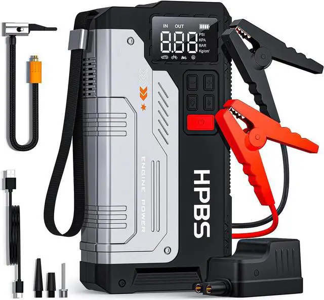 Main image of Jump Starter with Air Compressor - 5000A Portable Car Jump Starter with 150 PSI Tire Inflator for Up to 10.0L Gas and 8.0L Diesel Engines, 12V Jump Starter Box with LCD Display
