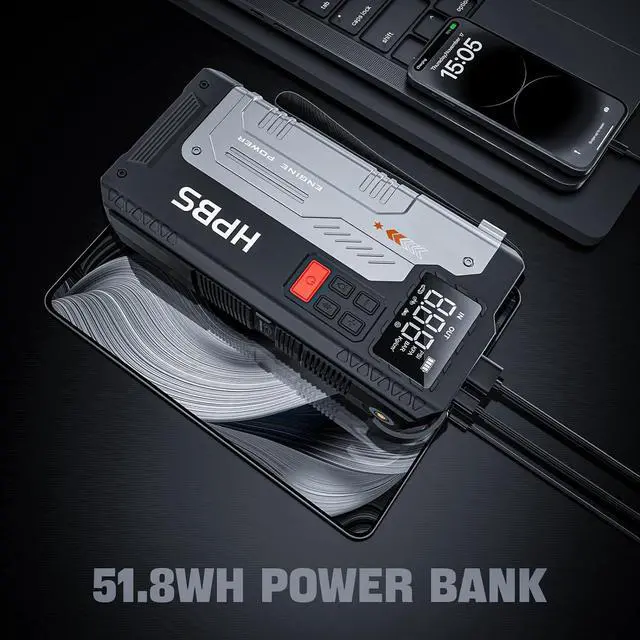 Alt view image 5 of 7 - Jump Starter with Air Compressor - 5000A Portable Car Jump Starter with 150 PSI Tire Inflator for Up to 10.0L Gas and 8.0L Diesel Engines, 12V Jump Starter Box with LCD Display