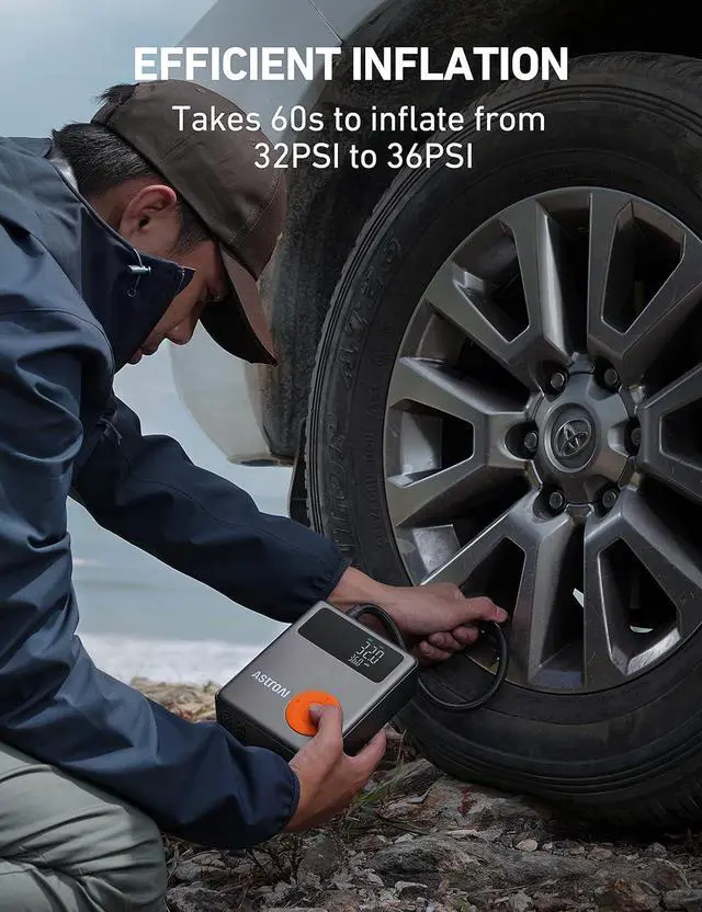 Alt view image 3 of 7 - Portable Car Jump Starter with Air Compressor, 150PSI 1750A Car Jumper Starter Battery Pack with Cordless Tire Inflator (7.5 Gas/5.0L Diesel), 12V Jump Box, Large LCD Display, Lights