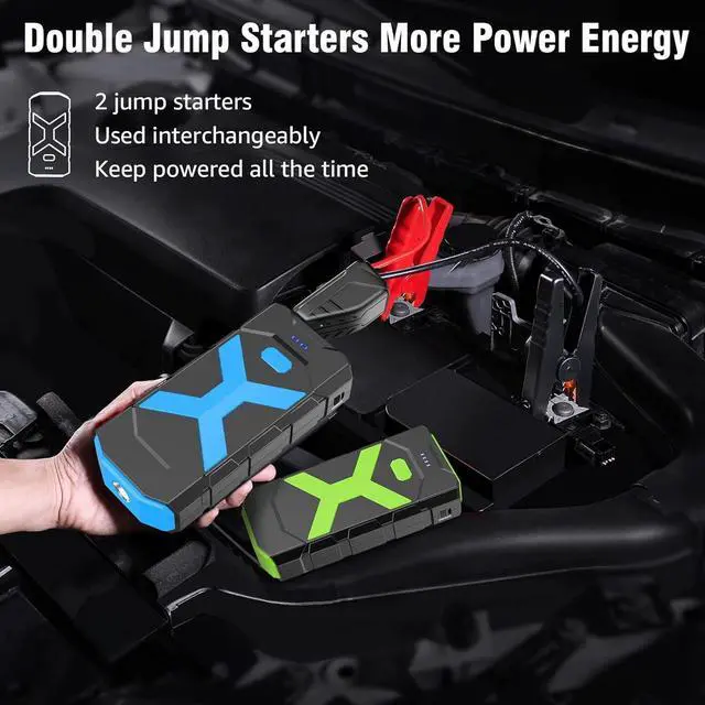 Alt view image 2 of 7 - Portable Car Jump Starter with Air Compressor, 3000A 150PSI Jumpe Starter Battery Pack, 12V Car Battery Booster Jump Box with USB 3.0 Display Screen LED Light and 4 Pumping Modes