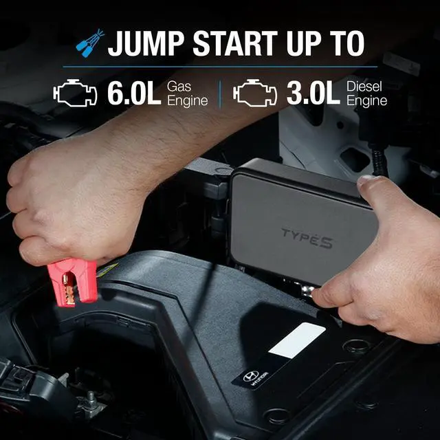 Alt view image 6 of 7 - 1000A Car Battery Jump Starter 12V 6L Gas 3L Diesel with LCD Display, Car Jumper Starter Portable Charger 10,000 mAh USB-C Power Bank, Emergency Hazard Lights, UL Listed - Black