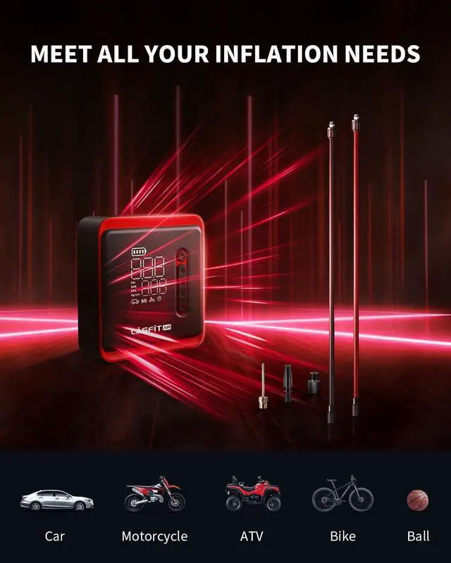 Alt view image 7 of 7 - CR1 Tire Inflator Portable Air Compressor, 3X Fast Inflation Portable Tire Inflator for Car, 150PSI Cordless Smart Air Pump for Car Tires w/Pressure Gauge, Auto Stop for Car, Bike, Ball, Motorcycle