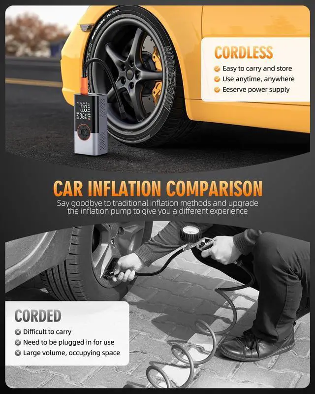 Alt view image 2 of 7 - Tire Inflator Portable Air Compressor, 150PSI & 2X Faster Air Compressor with Digital Pressure Gauge, Portable Air Pump for Car, Motorcycle, Bicycle and Ball