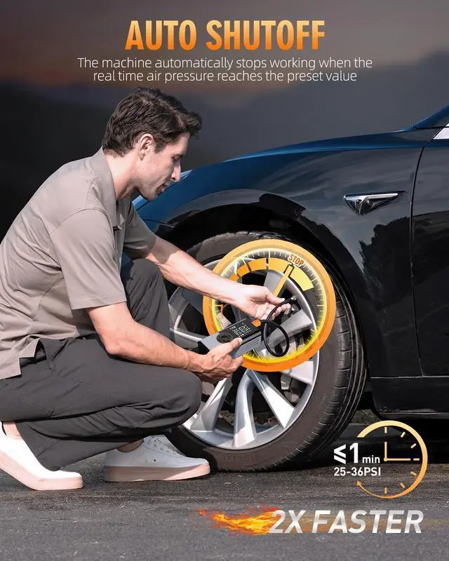 Alt view image 3 of 7 - Tire Inflator Portable Air Compressor, 150PSI & 2X Faster Air Compressor with Digital Pressure Gauge, Portable Air Pump for Car, Motorcycle, Bicycle and Ball