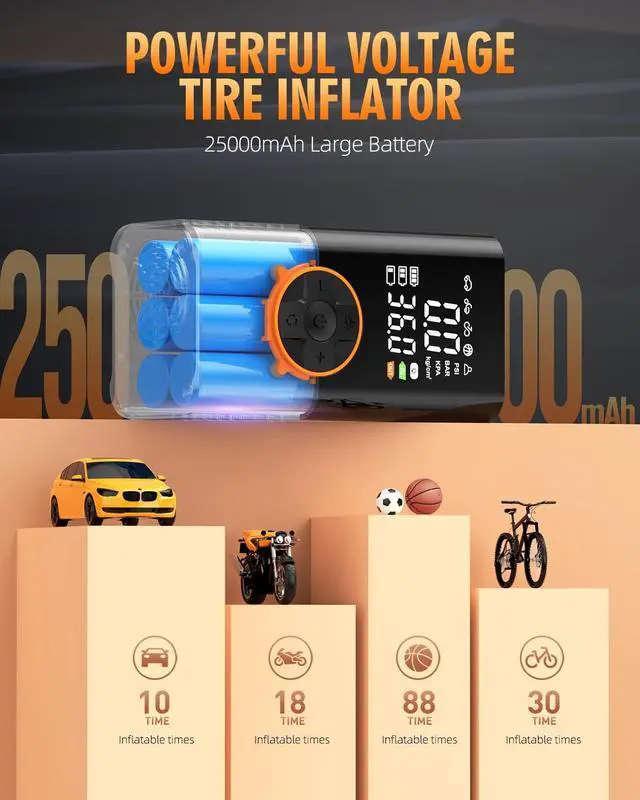 Alt view image 4 of 7 - Tire Inflator Portable Air Compressor, 150PSI & 2X Faster Air Compressor with Digital Pressure Gauge, Portable Air Pump for Car, Motorcycle, Bicycle and Ball