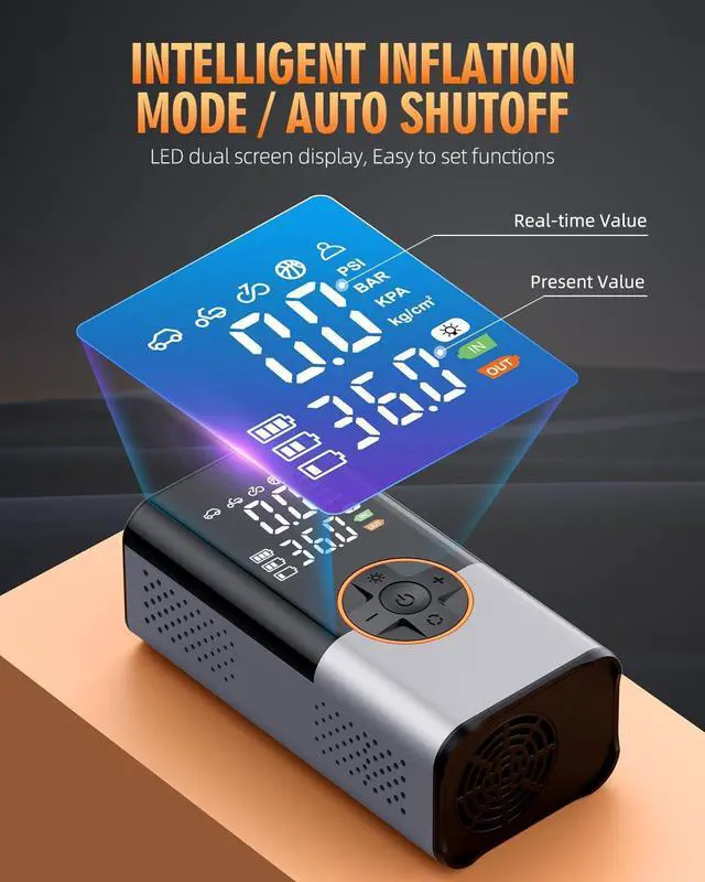 Alt view image 5 of 7 - Tire Inflator Portable Air Compressor, 150PSI & 2X Faster Air Compressor with Digital Pressure Gauge, Portable Air Pump for Car, Motorcycle, Bicycle and Ball