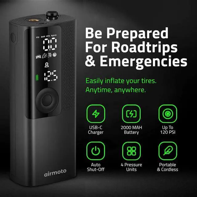 Alt view image 6 of 7 - Airmoto and Power Kit Bundle Deal - 1 bundle - Tire Inflator Portable Air Compressor with Power Kit for Charging at Home and on The Road - Cordless Air Pump for Car Tires, Motorcycle, Bicycle