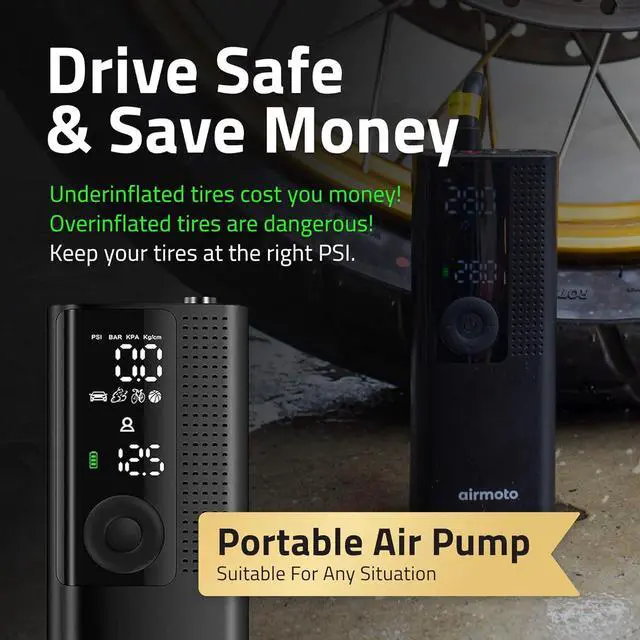 Alt view image 7 of 7 - Airmoto and Power Kit Bundle Deal - 1 bundle - Tire Inflator Portable Air Compressor with Power Kit for Charging at Home and on The Road - Cordless Air Pump for Car Tires, Motorcycle, Bicycle