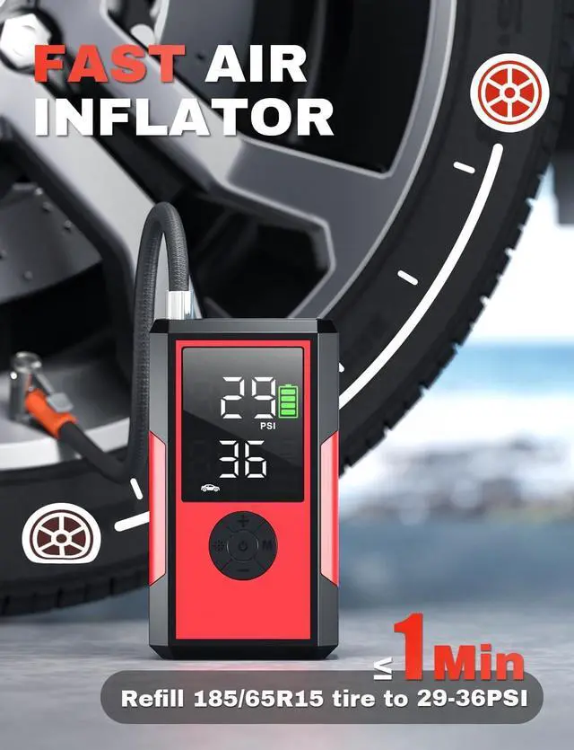 Alt view image 2 of 7 - Tire Inflator Portable Air Compressor, 200PSI 2X Faster Inflation Cordless Air Pump, Portable Electric Smart Auto Air Pump for Car Tires with Pressure Gauge Emergency Light, Black