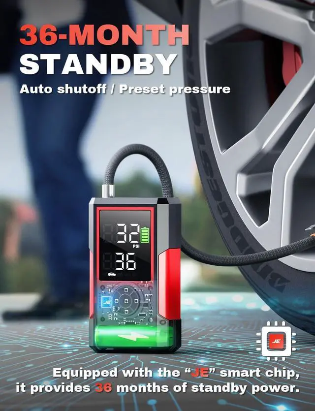 Alt view image 5 of 7 - Tire Inflator Portable Air Compressor, 200PSI 2X Faster Inflation Cordless Air Pump, Portable Electric Smart Auto Air Pump for Car Tires with Pressure Gauge Emergency Light, Black