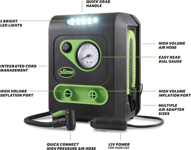 Alt view image 7 of 7 - 40052 Tire Inflator, Portable Car and Home Plug, SUV, 4x4 Air Compressor, Inflate Right automatic shut off, with Digital 99 psi Display, Dual Cord Storage, LED Light, 12V, 120V, 6 min inflation
