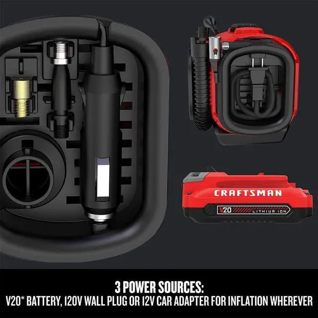Alt view image 4 of 4 - V20 Tire Inflator, Portable Air Compressor, 3 Modes: Cordless, 120V Corded, and 12V Car Adapter, Air Pump, Battery Sold Separately (CMCE520B)
