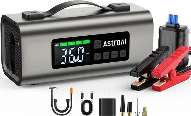 Main image of Portable Jump Starter with Air Compressor 150PSI, 2500A Car Battery Jump Starter Pack Up to 7.5L Gas & 5.0L Diesel Engine, UL Certified, 12V Jump Box Car Battery with LCD Display, Lights